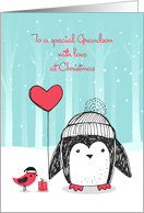 For Grandson - Penguin, Bird and Winter Scene card