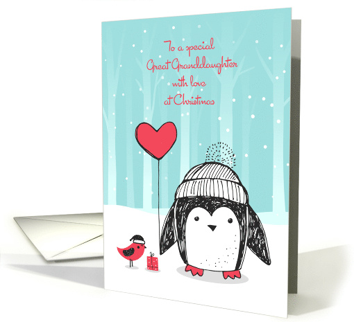 For Great Granddaughter - Penguin, Bird and Winter Scene card