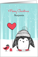 Custom Front - Christmas Penguin, Bird and Winter Scene card