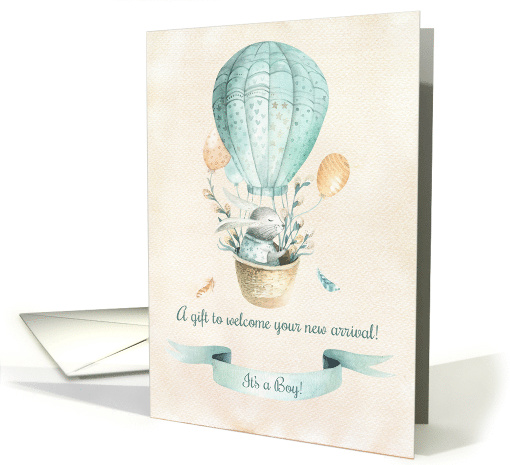 Gift for New Baby Boy - Bunny in Hot Air Balloon card (1507046)