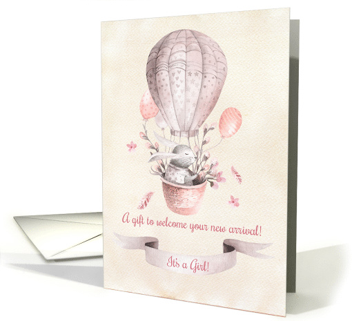 Gift for New Baby Girl - Bunny in Hot Air Balloon card (1507048)