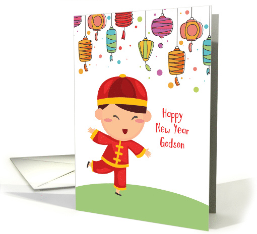 For Godson - Chinese New Year - Asian Boy with Lanterns card (1508594)