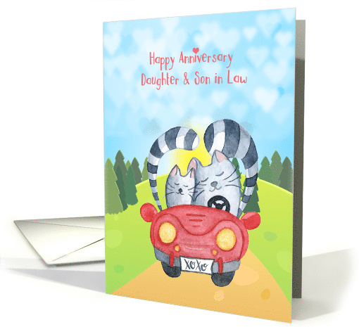 Daughter & Son in Law Anniversary - Loving Cats in Car card (1509466)