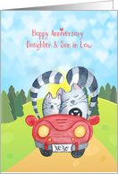 Daughter & Son in Law Anniversary - Loving Cats in Car card