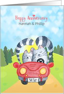 Customized Wedding Anniversary - Loving Cats in Car card