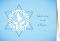 Welcome to Temple - White Dove in Hands, Laurel and Star of David card