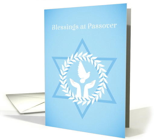 Passover Blessings - White Dove in Hands, Laurel & Star card (1511606)