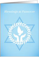 Passover Blessings - White Dove in Hands, Laurel & Star card