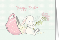 Happy Easter with Teacup Flowers and Cute Bunny card