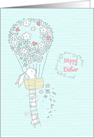 Easter Bunny in Hot Air Balloon of Flowers Blue card