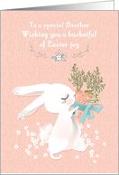 For Brother Easter Bunny with Basket of Carrots Peach card