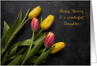 For Daughter Happy Norooz with Pink and Yellow Tulips card