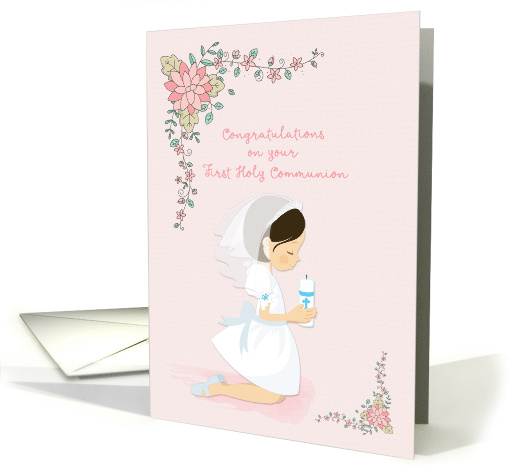 Congratulatons Communion Dark Haired Girl with Candle card (1517400)