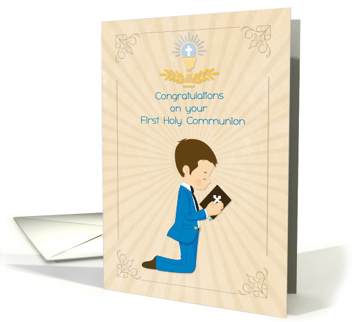 Congratulatons Communion Dark Haired Boy with Bible card (1517434)