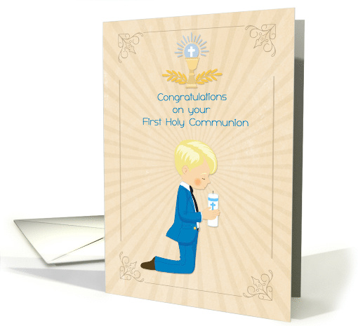 Congratulatons Communion Blonde Haired Boy with Bible card (1517552)