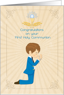Congratulatons Communion Brown Haired Boy with Rosary Beads card