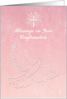 Congratulatons Confirmation Girl with Dove and Cross on Pink card