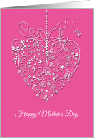 Mother’s Day White Filigree Heart on Pink card