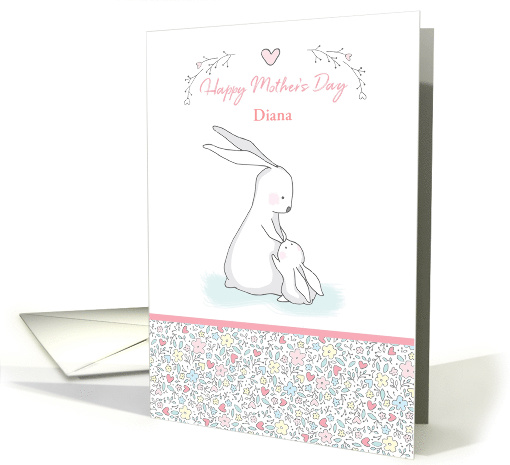 Customized Mother's Day with Bunnies, Hearts and Flowers card