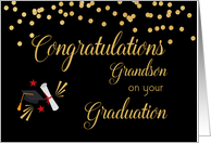 Grandson Graduation Congratulations Black with Gold Confetti card
