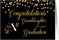 Granddaughter Graduation Congratulations Black with Gold Confetti card