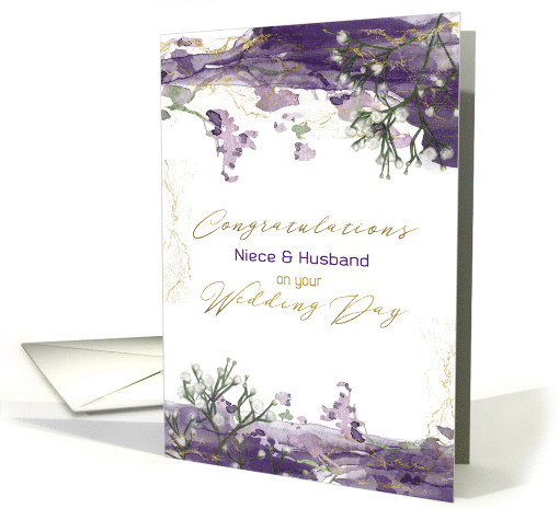 Niece and Husband Wedding Congratulations Purple Watercolor card