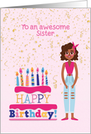 Sister Birthday with Cake African American Girl card
