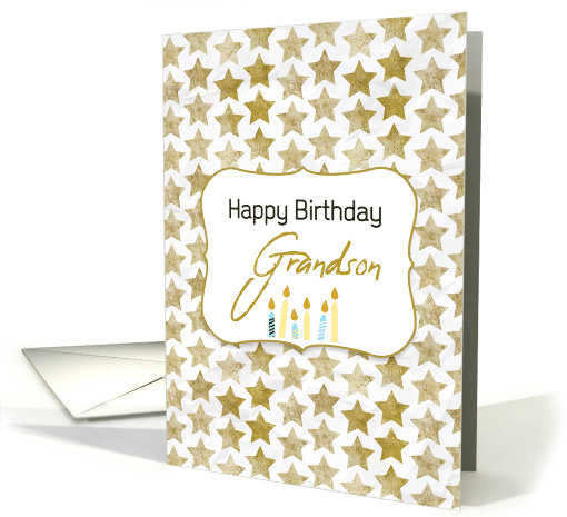 Grandson Birthday Gold Colored Stars and Candles card (1530746)