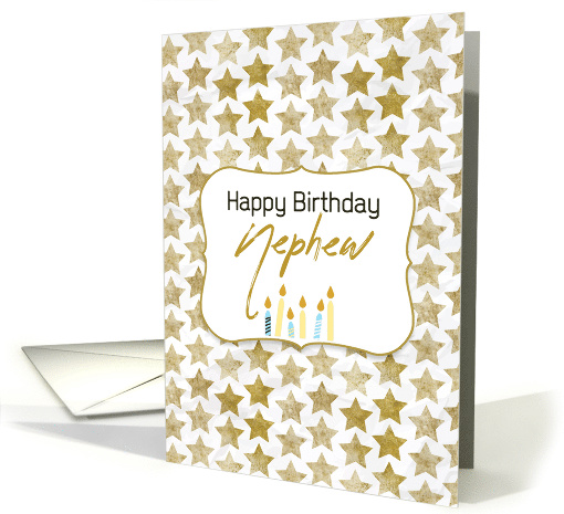 Nephew Birthday Gold Colored Stars and Candles card (1530832)
