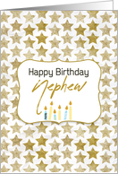 Nephew Birthday Gold Colored Stars and Candles card