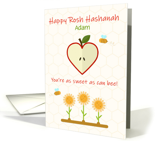 Personalized Rosh Hashanah Heart Apple, Bees and Flowers card