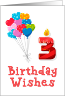 Third Birthday Balloon Bouquet Red 3 Candle card
