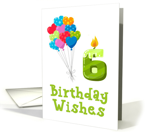 Sixth Birthday Balloon Bouquet Green 6 Candle card (1532046)