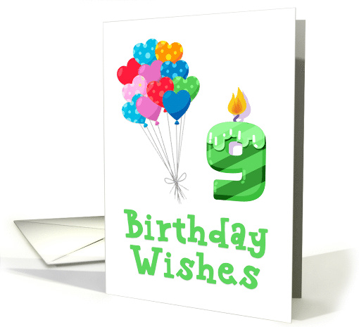Ninth Birthday Balloon Bouquet Green 9 Candle card (1532052)