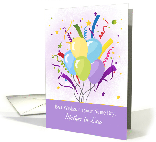 Mother in Law Name Day Balloons and Streamers card (1532262)
