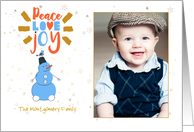 Customize Peace Love Joy Holiday Snowman Photo Card