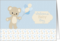 Welcome Baby Boy Bear with Balloons card