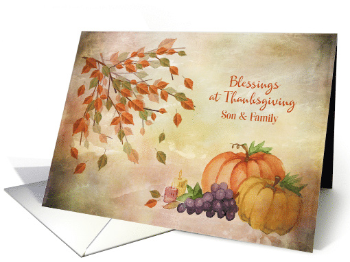 For Son & Family Thanksgiving Autumn Leaves and Pumpkins card