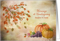 For Daughter & Family Thanksgiving Autumn Leaves and Pumpkins card