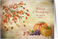 Customize Thanksgiving Autumn Leaves and Pumpkins Sister card