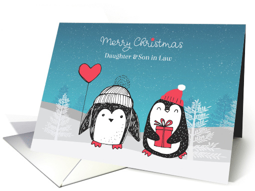 Daughter & Son in Law Winter Penguin Couple Merry Christmas card