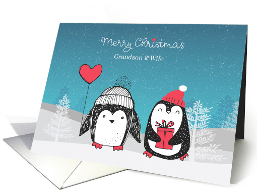 Grandson & Wife Winter Penguin Couple Merry Christmas card (1533726)