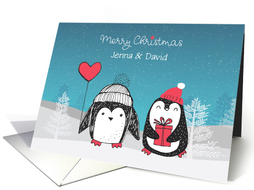 Customize Winter Penguin Couple Merry Christmas card (1533732)