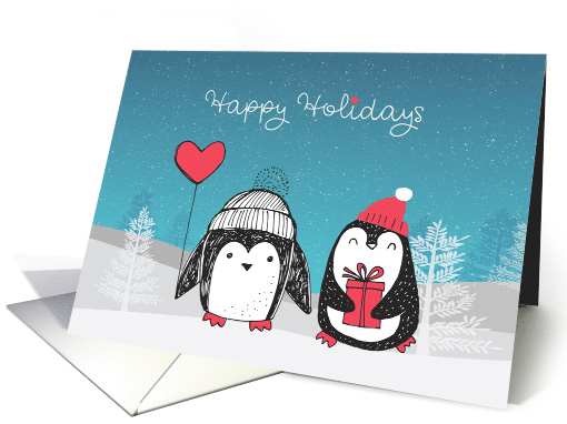Winter Penguin Couple Happy Holidays card (1533738)