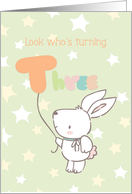 Birthday Turning Three with Rabbit and Balloon card