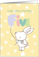 Birthday Turning Five with Rabbit and Balloon card