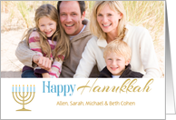 Happy Hanukkah Menorah and Typography Photo card