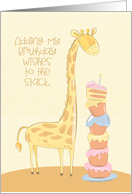 Birthday with Giraffe and Stack of Cakes card