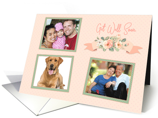 Get Well Peach Floral Three Photos card (1535888)