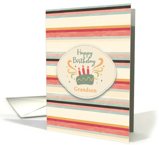 Birthday for Grandson Masculine Stripes with Cake card (1537940)